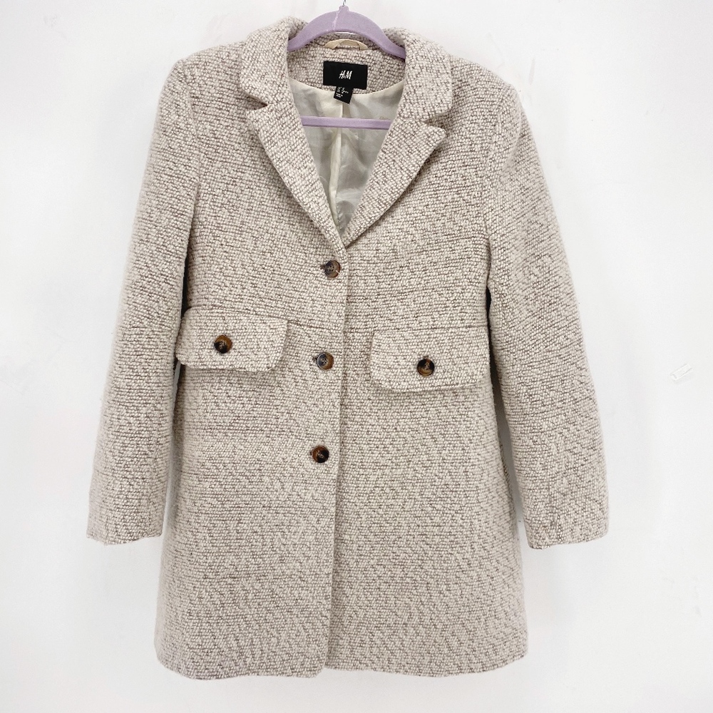 H&M Wool Blend Tweed Overcoat